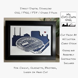 Papierschnitt Schatten Box 3D Lightbox SVG PNG Aviva Stadion Dublin Irland Cricut Silhouette Handschnitt Laser Karte geschnitten