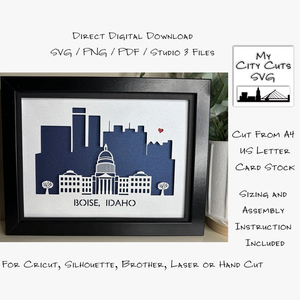 Boise City Idaho Skyline Shadow Box SVG Cut Files For Cricut, City Skyline, Brother, Laser or Hand Cut, What's Your City?