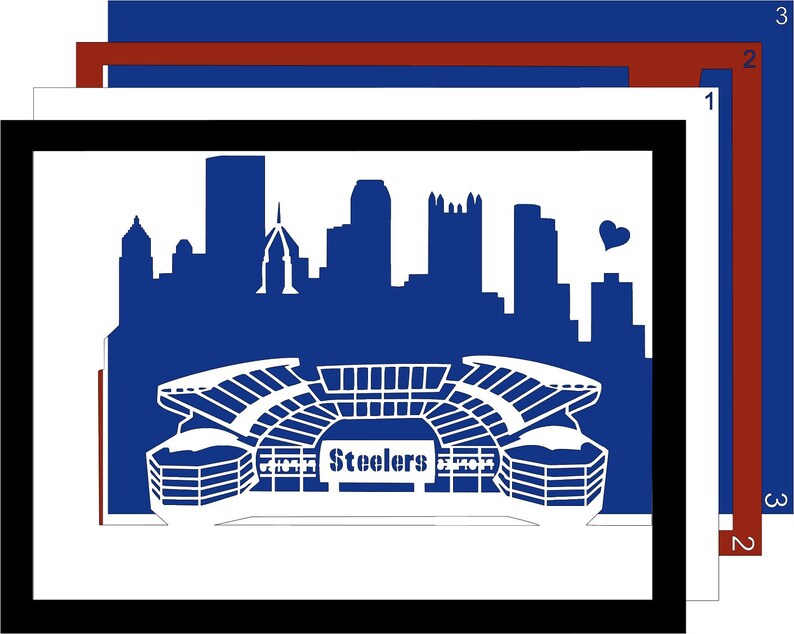 Paper Cut Shadow Box 3D Lightbox SVG PNG Pittsburgh Acrisure Football Stadium Cricut Silhouette Hand Cut Laser Layered Card Cut Files