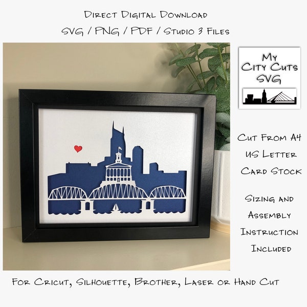 Nashville City Skyline Shadow Box SVG Cut Files For Cricut, City Skyline, Brother, Laser or Hand Cut, Instant Download.