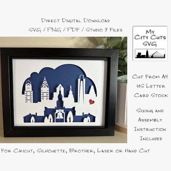 Philadelphia 2 Pennsylvania City Skyline Shadow Box SVG Cut Files For Cricut, City Skyline, Brother, Laser or Hand Cut, Instant Download. Philadelphia 2 Pennsylvania City Skyline Shadow Box SVG Cut Files For Cricut, City Skyline, Brother, Laser or Hand Cut, Instant Download.