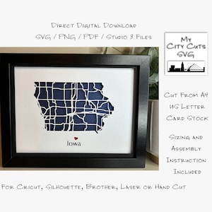 Papier gesneden Shadow Box 3D lightbox SVG PNG Iowa staat kaart Cricut silhouet handgesneden laser gelaagde kaart gesneden bestanden