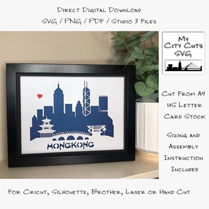 Hong Kong Skyline Paper Cut Shadow Box SVG, 3D Lightbox (Digital Download)