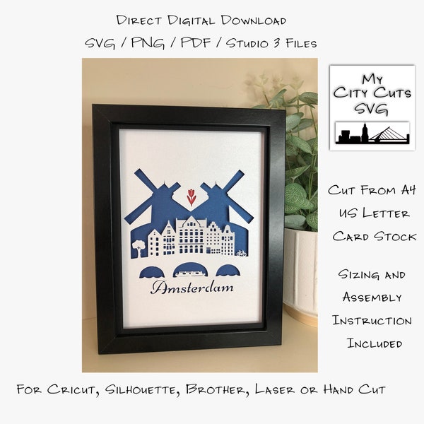 Amsterdam City Skyline Shadow Box SVG Cut Files For Cricut, City Skyline, Brother, Laser or Hand Cut, Instant Download.