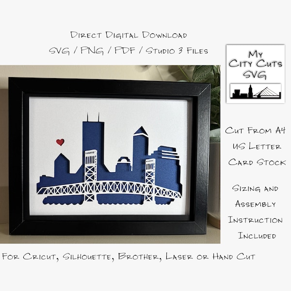 Jacksonville Florida City Skyline Shadow Box SVG Cut Files For Cricut, City Skyline, Brother, Laser or Hand Cut, Instant Download.