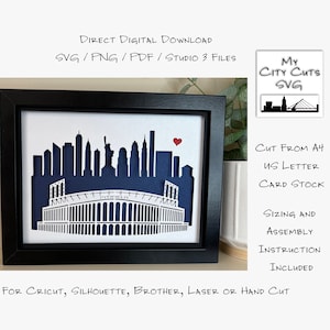 Scatola di ombre in carta tagliata 3D Lightbox SVG PNG Citi Field Baseball Stadium Queens New York City Cricut Silhouette tagliata a mano Laser
