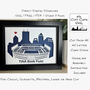 Papierschnitt Schattenbox 3D Lightbox SVG PNG TIAA Bank Football Stadion Jacksonville Florida Cricut Silhouette Hand geschnitten Laser