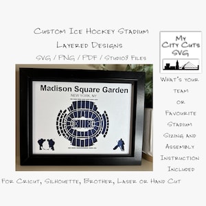 Arquivos de corte de estádio de hóquei no gelo personalizados para Cricut Silhouette Laser ou corte manual veja fotos de amostra. Cricut Silhouette Hand Cut Laser