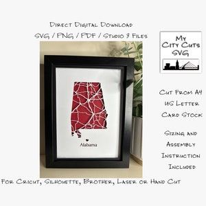 Papierschnitt Schattenbox 3D Lightbox SVG PNG Landkarte Alabama Cricut Silhouette Handschnitt Laser Karte geschnitten