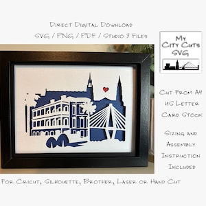 Paper Cut Shadow Box 3D Lightbox SVG PNG Charleston City Carolina City Skyline Cricut Silhouette Hand Cut Laser Layered Card Cut Files