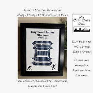 Papier découpé Shadow Box 3D Lightbox SVG PNG Raymond James Stadium Tampa Floride Cricut Silhouette découpé au laser en couches cartes coupe des fichiers à la main