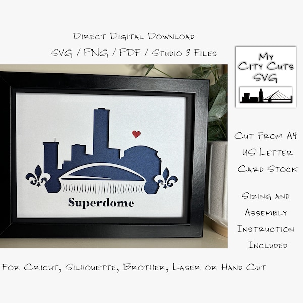 Caesars Superdome Stadium New Orleans Louisiana Shadow Box SVG Cut Files For Cricut, Brother, Laser or Hand Cut, Instant Download.