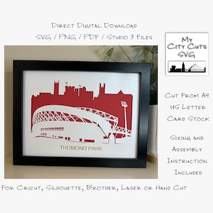 Paper Cut Shadow Box 3D Lightbox SVG PNG Thomond Park Stadium Limerick Ierland Cricut silhouet handgesneden laser gelaagde kaart gesneden bestanden
