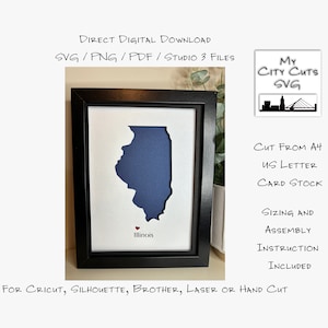 Paper Cut Shadow Box 3D Lightbox SVG PNG Illinois State Cricut silhouet handgesneden lasergelaagde kaart gesneden bestanden