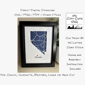 Papier gesneden Shadow Box 3D lightbox SVG PNG Nevada staat kaart Cricut silhouet handgesneden laser gelaagde kaart gesneden bestanden