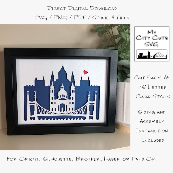 Budapest City Skyline Shadow Box SVG Cut Files For Cricut, City Skyline, Brother, Laser or Hand Cut, Instant Download.