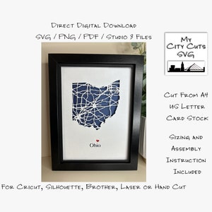 Papier découpé Shadow Box 3D Lightbox SVG PNG Ohio State carte Cricut Silhouette découpé au laser en couches carte coupe fichiers à la main