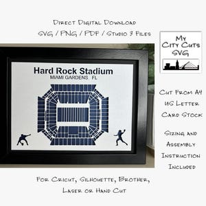 Papier découpé Shadow Box 3D Lightbox SVG PNG Hard Rock Stadium Miami Gardens Floride Cricut Silhouette découpé au laser en couches cartes coupe des fichiers à la main