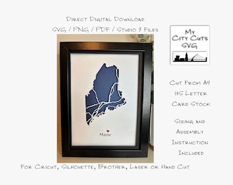 Maine State Map Shadow Box SVG, Layered Paper Cut File (Digital Download)