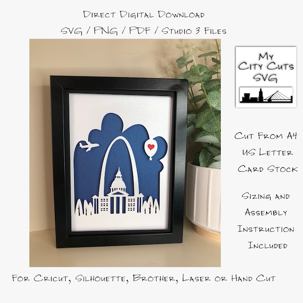 St Louis City Skyline Shadow Box SVG Cut Files For Cricut, City Skyline, Brother, Laser or Hand Cut, Instant Download.