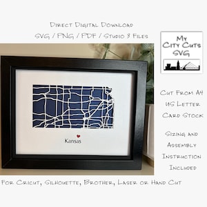 Paper Cut Shadow Box 3D Lightbox SVG PNG Kansas State Map Cricut Silhouette Hand Cut Laser Layered Card Cut Files