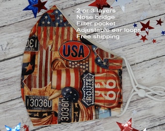 Patriotic Face Mask: Americana 4th of July Cotton Mask