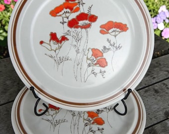 Vintage Royal Doulton Lambethware Fieldflowers Salad Plate 8 5/8” Poppy Set Of 4