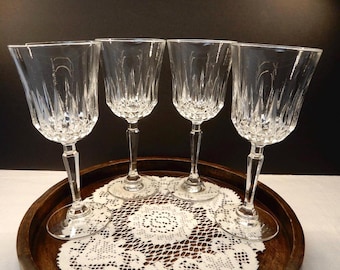 Vintage Toscany Elite Crystal Water Goblets Diamond Cut Design Set of 4
