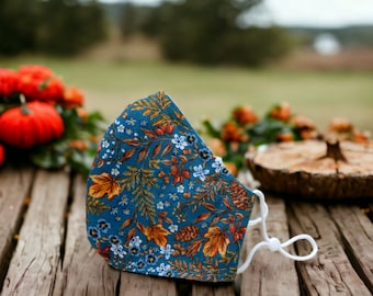 Autumn Leaves Floral Face Mask: Cotton, Nose Wire & Filter Pocket