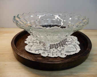 Indiana Glass Colony Whitehall Clear Footed Fruit Bowl 10" Cubist Cube Pattern