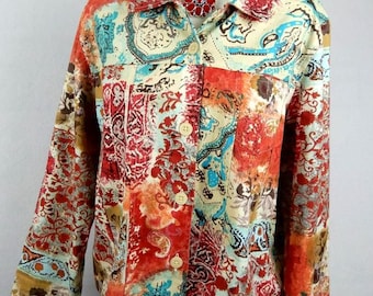 Vintage New Direction Colorful Boho Patchwork Print Jacket 1980's Women's size XL