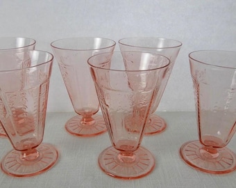 Anchor Hocking PRINCESS Pink Footed Tumblers 10 oz Depression Glass Set of 6