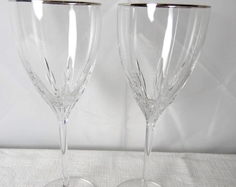 Vintage Lenox Firelight Crystal Water Goblets, Platinum Rim, Set of 2
