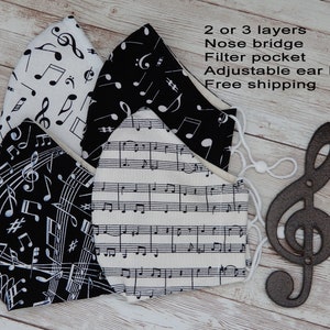 Music face mask  Musician mask   Music teacher gift  Mask with nose wire and filter pocket  Cotton Cloth reusable face mask   washable mask