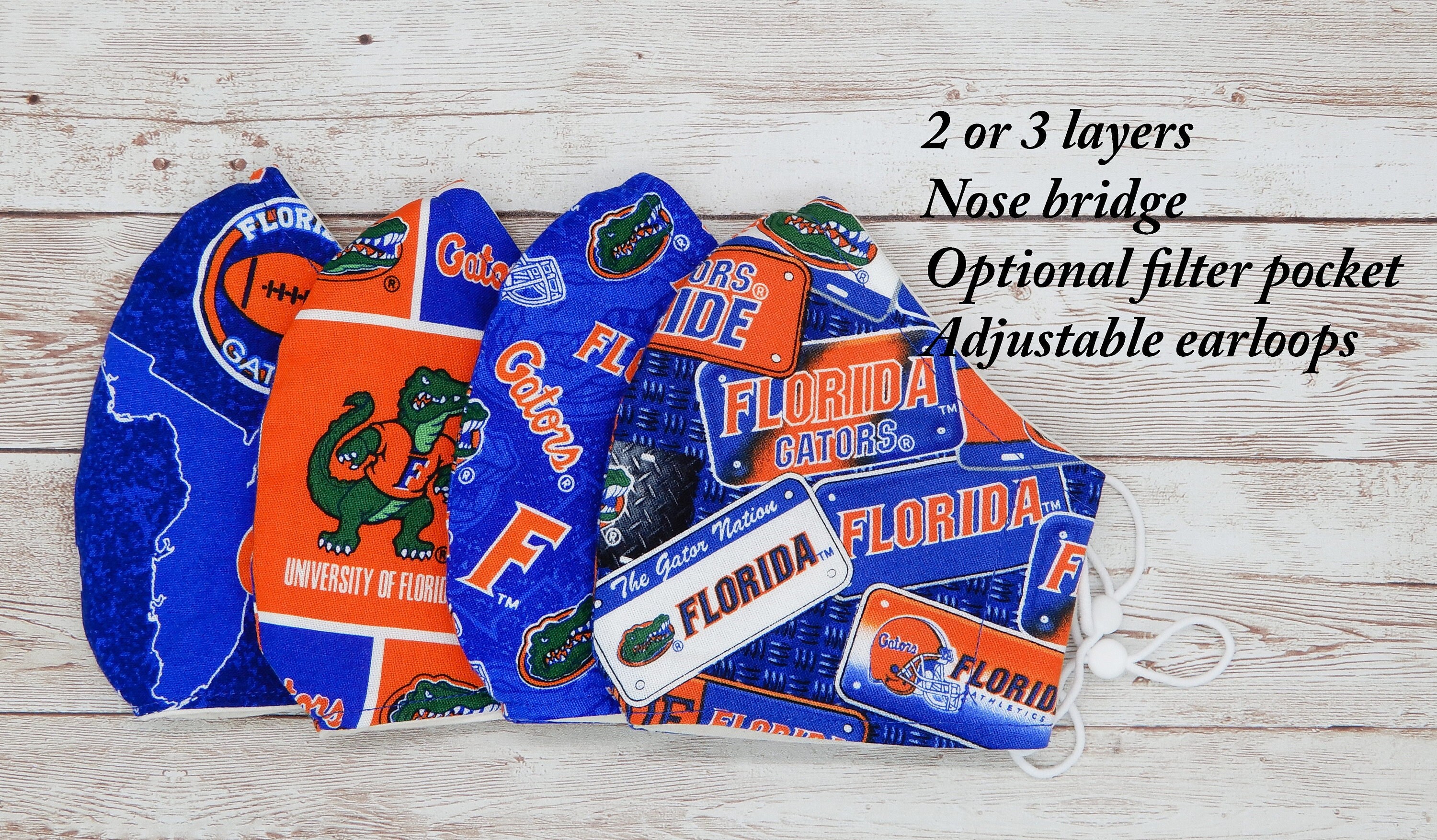 UF Gator Face Mask  FL Gators face mask   UF Football face mask   Florida Gators  Mask with nose wire  filter pocket handmade face mask