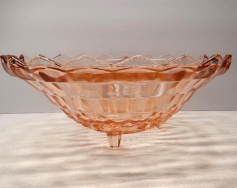 Vintage Indiana Glass Colony Whitehall Peach Pink  Footed Fruit Bowl 10" Cubist Cube Pattern