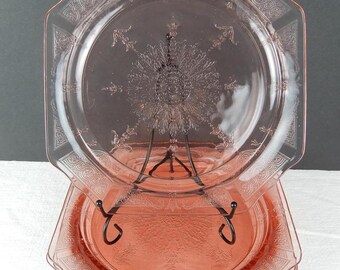 Anchor Hocking Princess Pink Dinner Plates 9.5" 1930's Depression Glass Set of 4