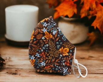 Autumn leaves Face Mask  Fall leaves face mask  Autumn face mask  Floral face mask  mask with nose wire  mask with filter pocket