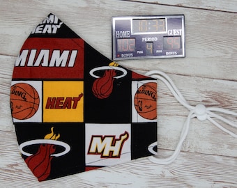Miami Heat Face Mask  Miami Heat basketball face mask with adjustable earloops  filter pocket and nose bridge  free shipping