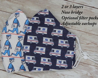 Mascarilla de cartero Mascarilla de USPS Mascarilla de tela de algodón para cartero Mascarilla con alambre para la nariz Mascarilla con bolsillo para filtro Mascarilla lavable