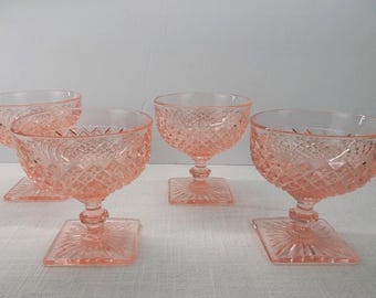 Anchor Hocking Miss America Pink Depression Glass Sherbet Dessert Cups Set of 4