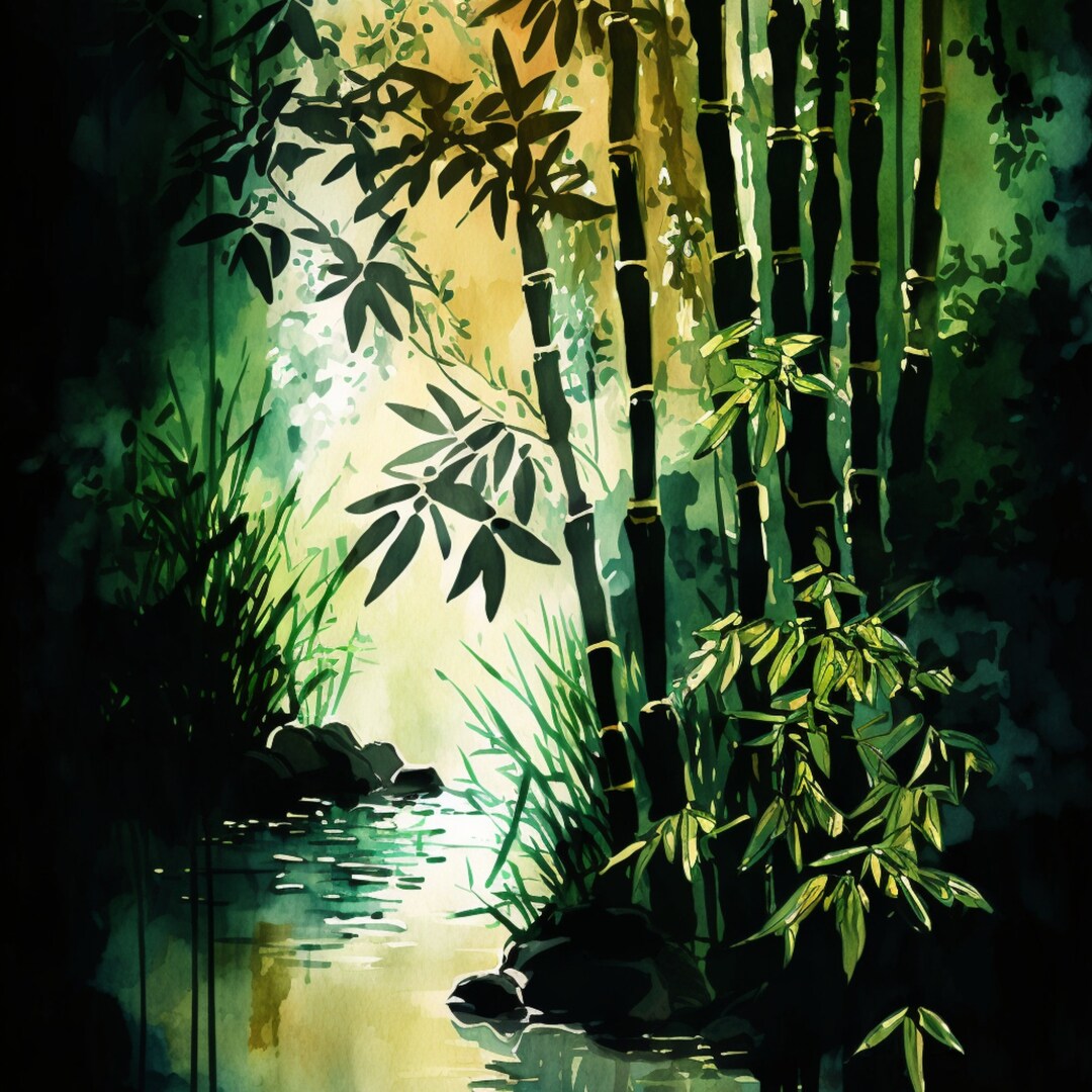 Bamboo Watercolor Asian Art Print Panda Nursery Wall Art Etsy