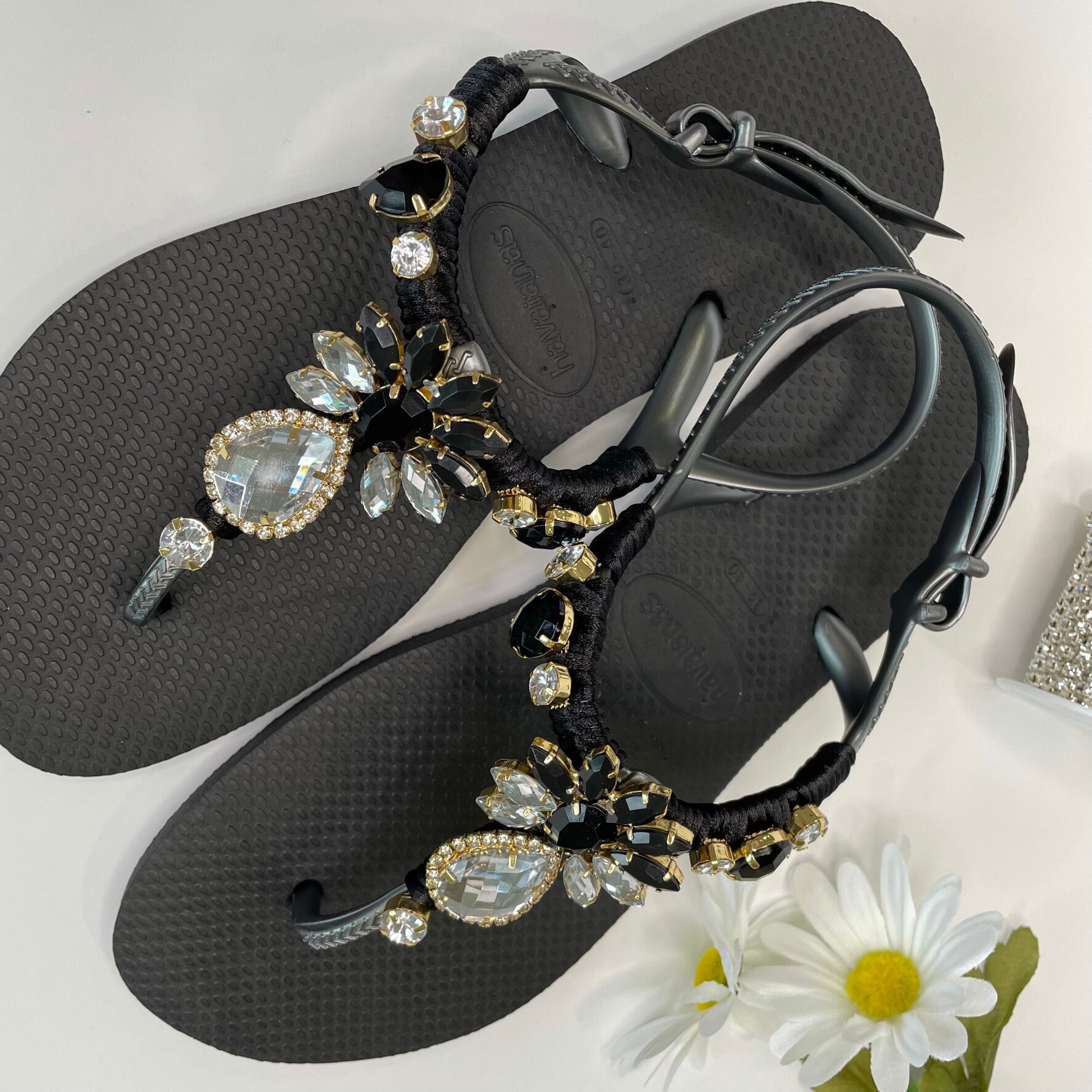black bling flip flops