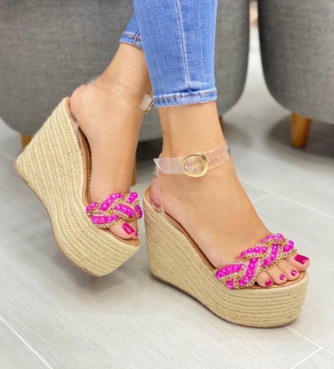 Sandali con zeppa espadrillas, sandali eleganti per l'estate