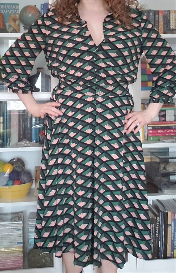 60s-Inspired Geometric Button-Down Dress