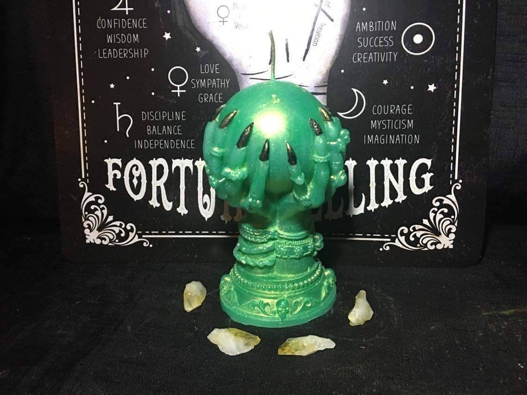 Green/gold Crystal Ball Candle Hand Painted Hands Candle Etsy