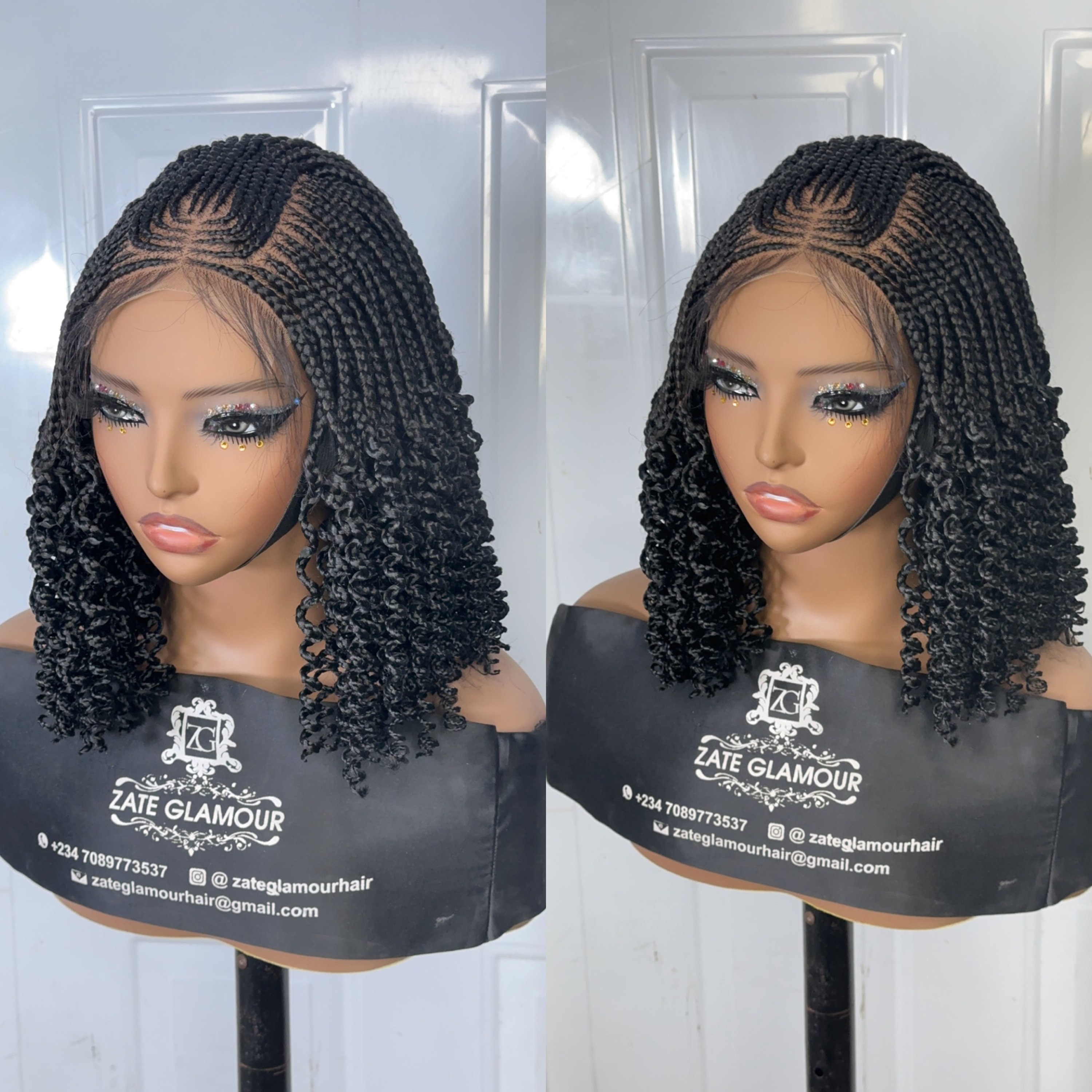 Braided wig, cornrow wig, black woman wig handmade wig , spiral curls wig glueless wig