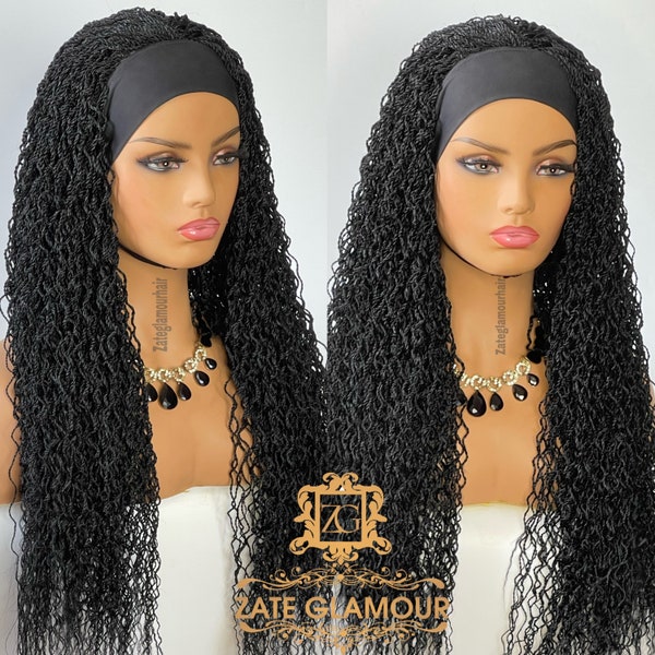 Ready to ship, Headband wig, micro twist , handmade braided wig, lightweight wig, Ready to ship wig