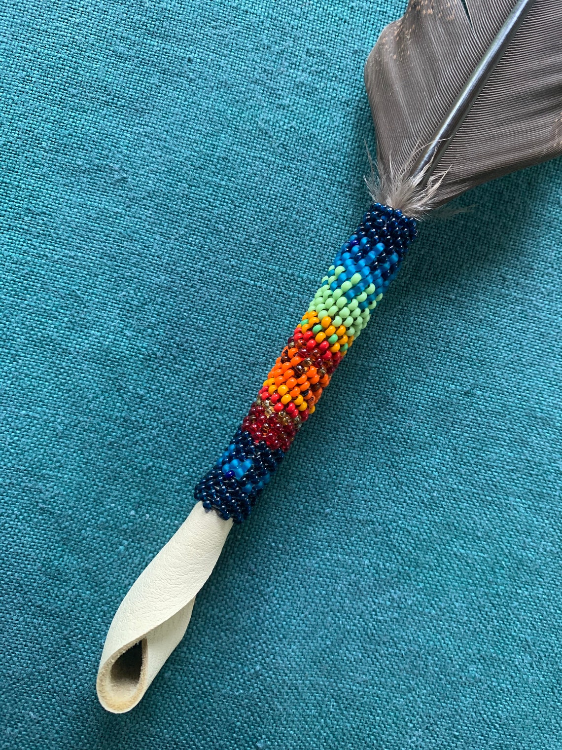 Beaded Quill Wild Turkey Feather for smudging and praying. Etsy