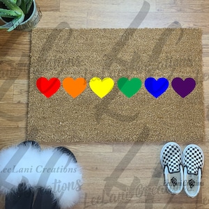 Hand-Painted Pride Doormat Celebrate Love and Inclusivity! Welcome Mat | Pride Doormat| Heart Doormat| Custom Doormat |